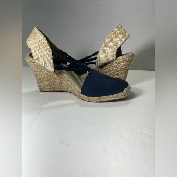 Adrienne Vittadini High Heeled Espadrilles Wedges Black Stretch 8.5 M - Picture 5 of 9